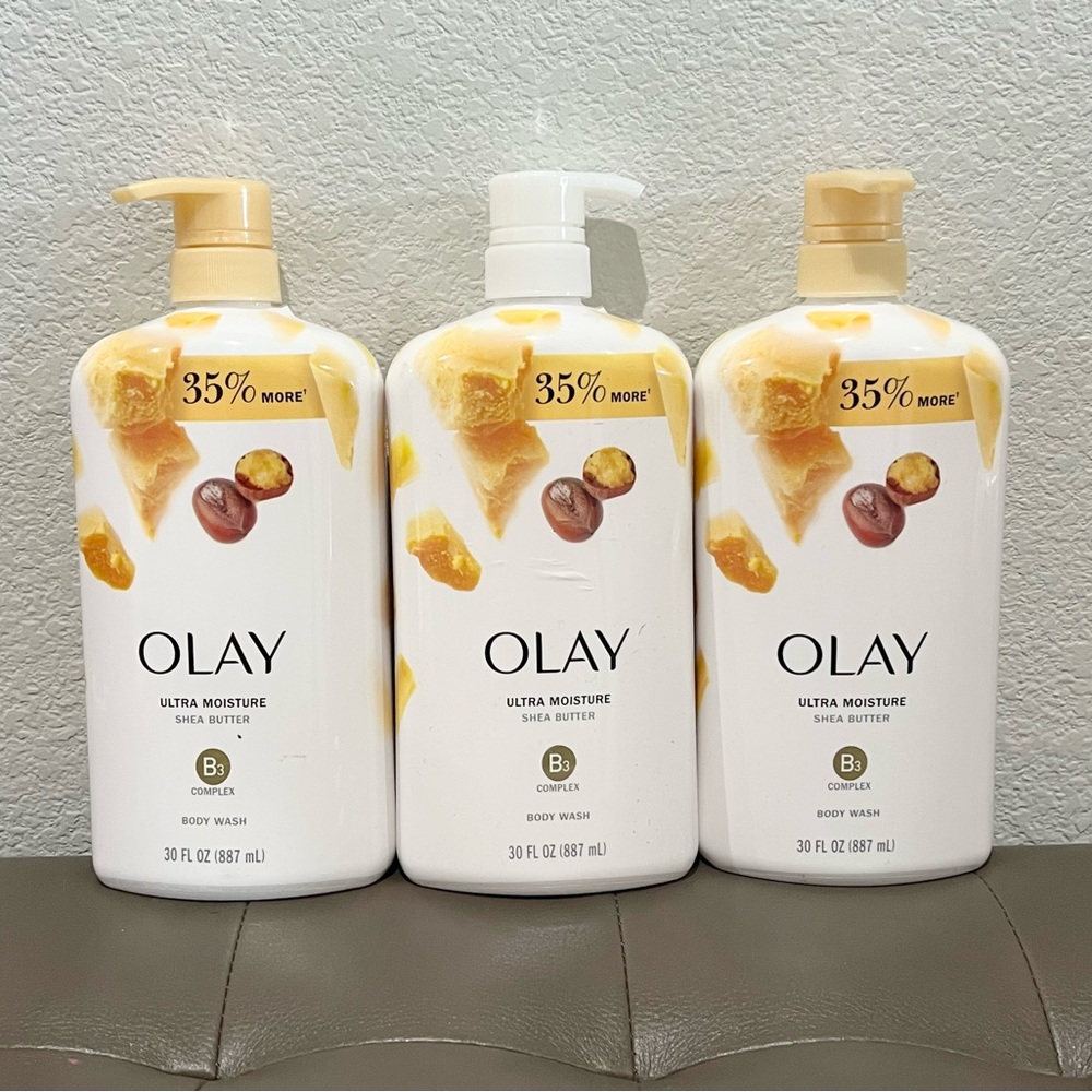 3 Large Olay Outlast Body Wash Pump - Shea Butter